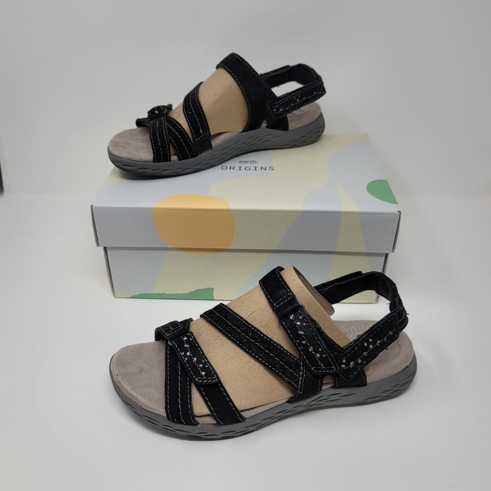 Earth Origins Suede Adjustable Sport Sandals Westfield Wendy Black 7.5W